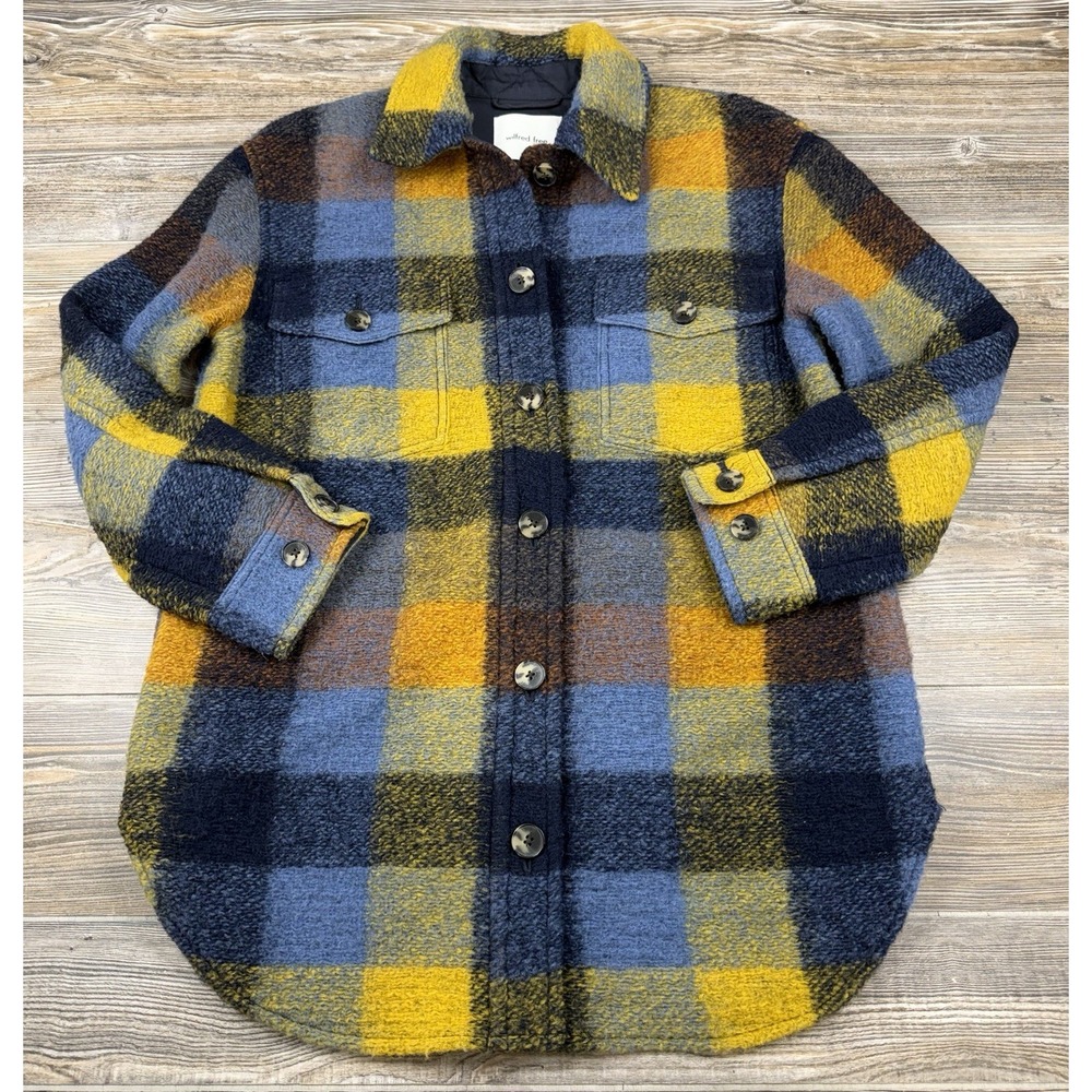 Wilfred Free The Ganna Jacket Womens S Blue Yellow Plaid Wool Blend Shacket